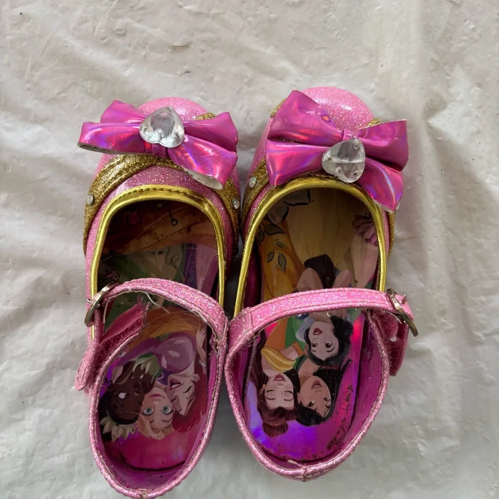 Disney princess toddler girl dress up low heel shoes pink & gold SZ 7 Worn